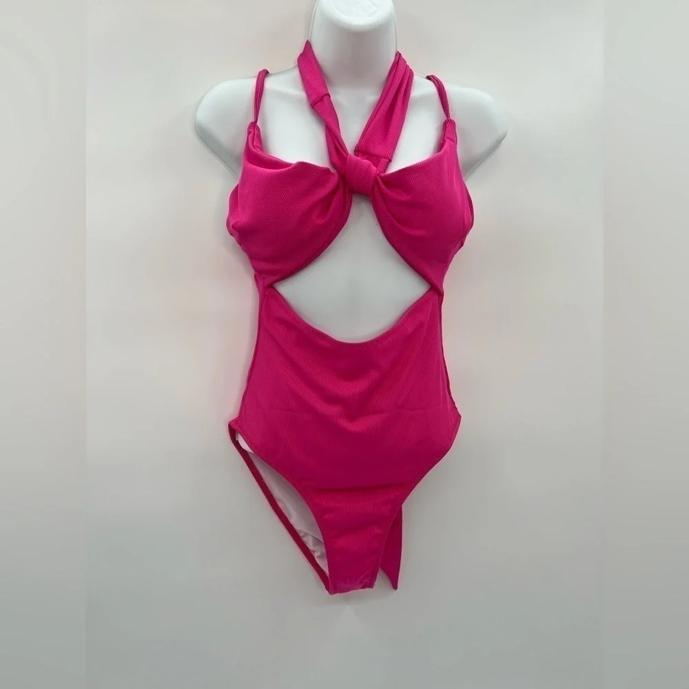 Hot Pink Peek-a-Boo Halter One Piece - Size S (NWT)